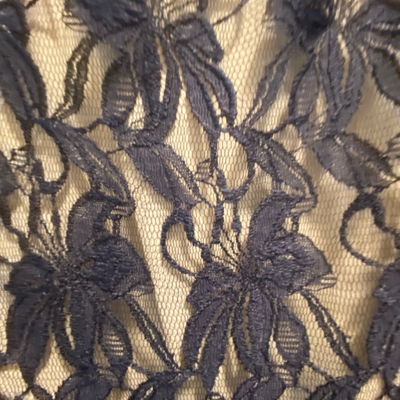 Navy Blue & Cream Lace Dress with Side Tie - Picture 7 of 7